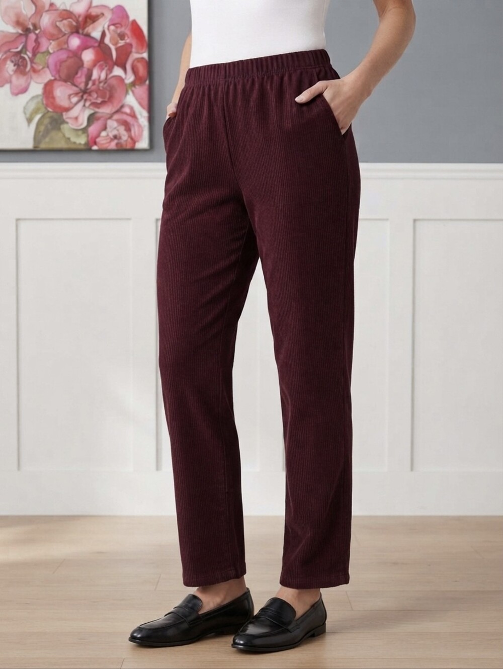​ALIA Burgundy Plum Pleated Pull-On Pants Size 16W - Comfortable & Classic